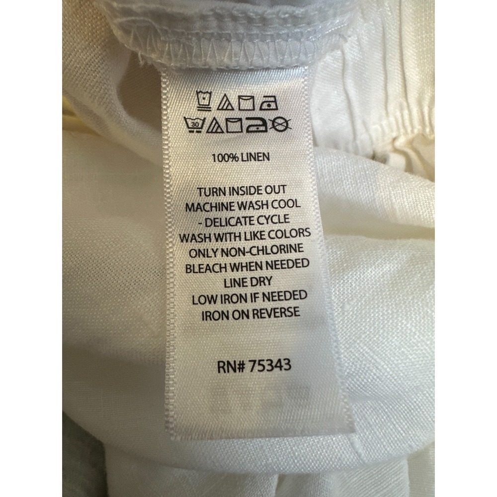 Tahari 100% Linen Wide Leg Crop Ankle Pants Elastic Waist Pockets White Small - Picture 8 of 12